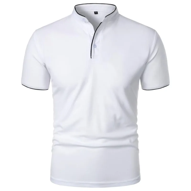 New Men's Short Sleeve Collar Polo Shirts Summer Solid Color Casual Polo Shirt Trendy Breathable Loose Basic Splice Oversize Top thumbnail 3