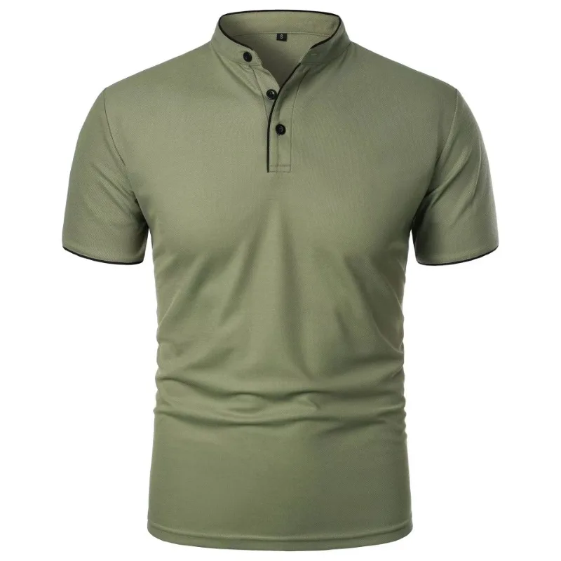 New Men's Short Sleeve Collar Polo Shirts Summer Solid Color Casual Polo Shirt Trendy Breathable Loose Basic Splice Oversize Top thumbnail 4