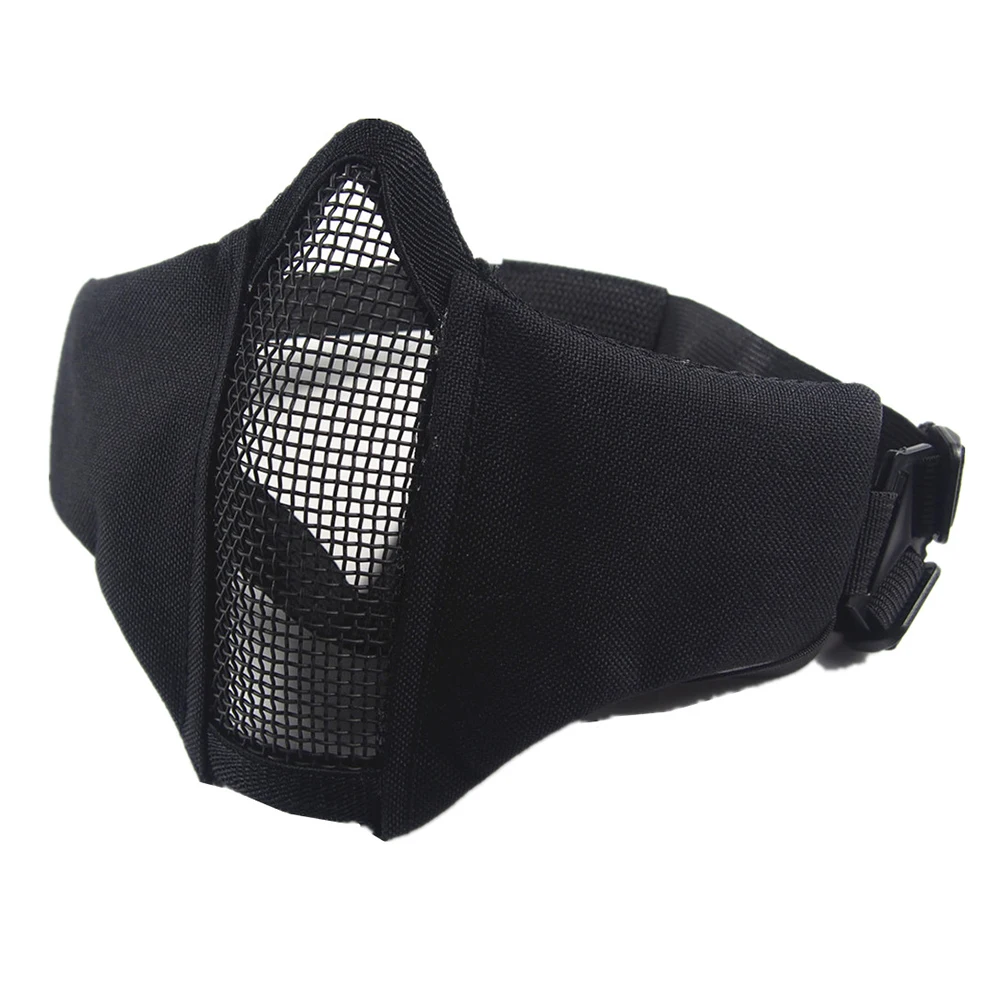 Tactical Half Face Airsoft Mask Foldable Metal Mesh Double Ribbon Adjustable CS Wargame Hunting Paintball Protective Masks thumbnail 3