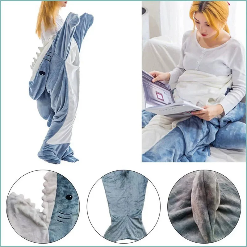 Large Size Shark Sleeping Bag Animal Flannel Pajamas Kids Men and Women One Piece Homewear Boy Girl Loose Robe Thickened Warm thumbnail 5