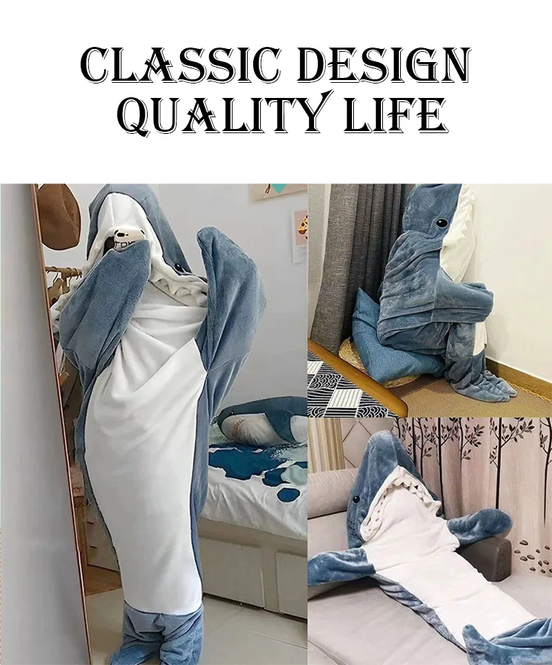 Large Size Shark Sleeping Bag Animal Flannel Pajamas Kids Men and Women One Piece Homewear Boy Girl Loose Robe Thickened Warm thumbnail 4