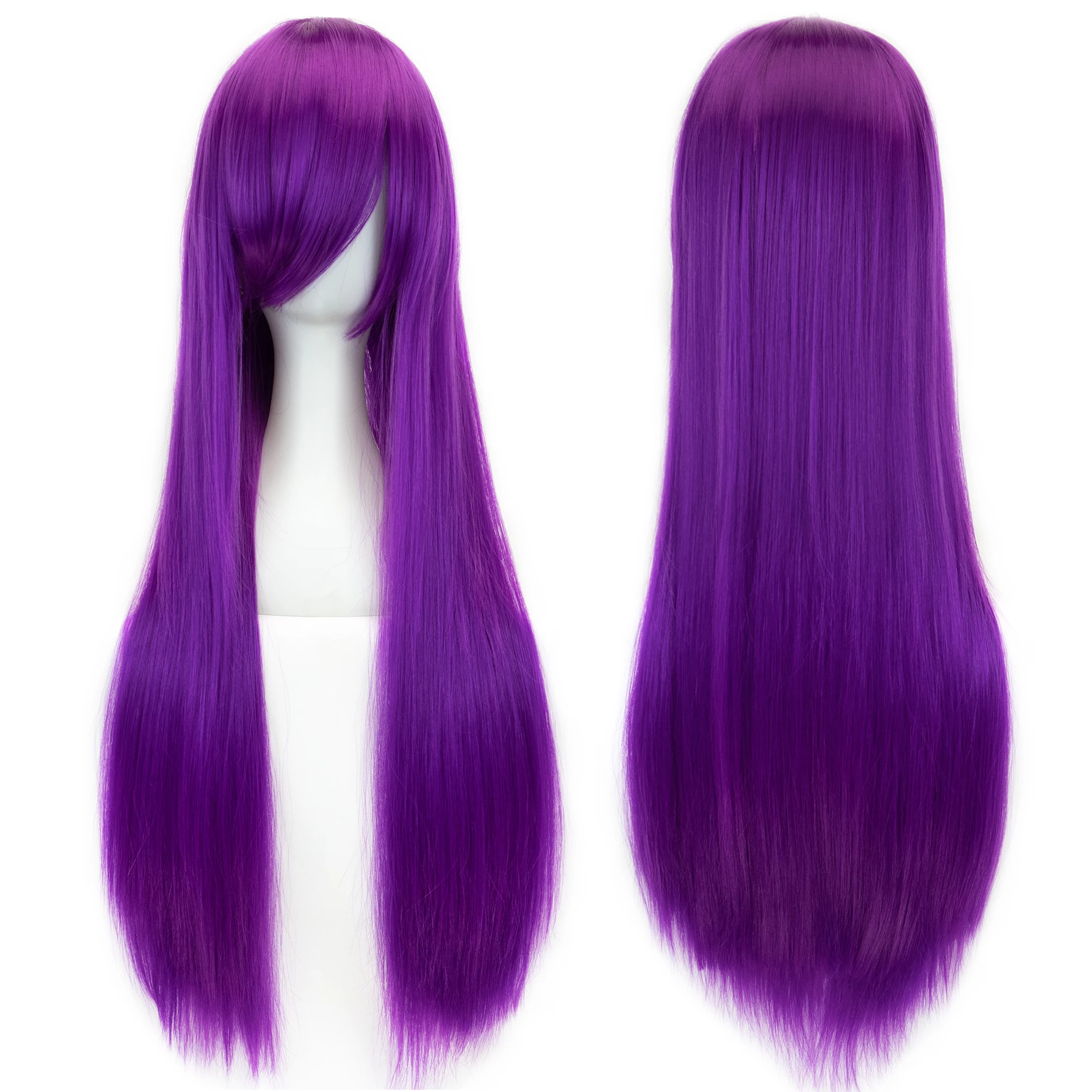 Soowee 80cm Long Synthetic Hair White Purple Cosplay Wigs Party Black Hair Straight Wig Hairpiece for Women thumbnail 4