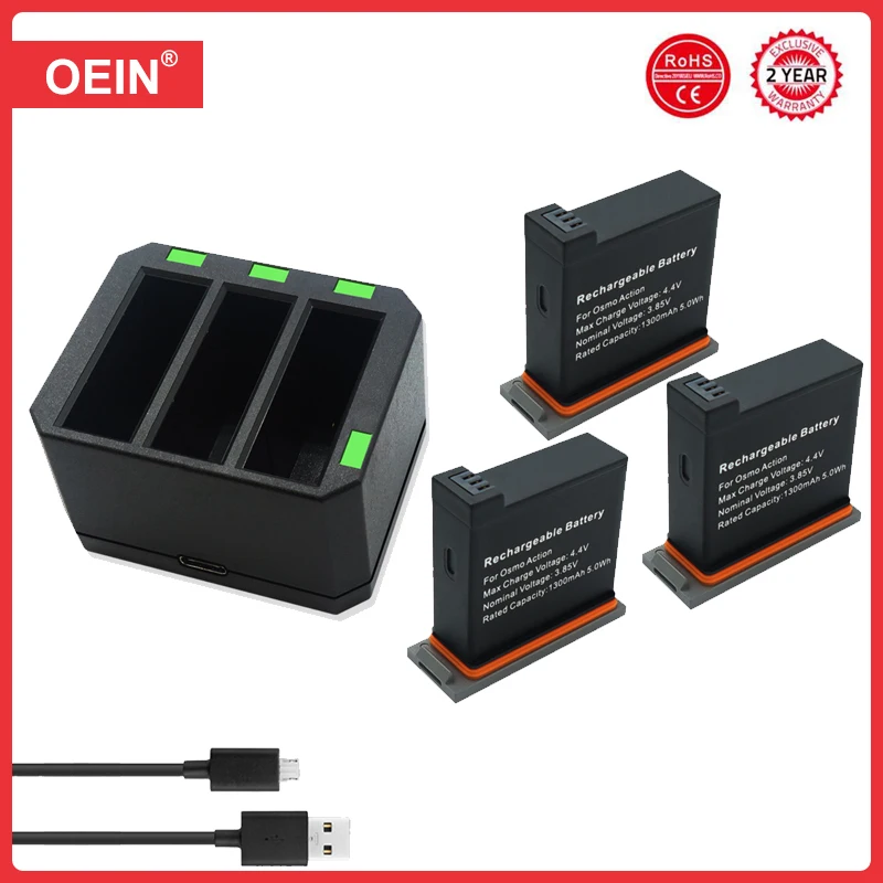 4Pcs Batteries for DJI Osmo Action Camera Battery 1300mAh Channel USB Charger bateria For DJI Osmo Action Camera Accessories thumbnail 2