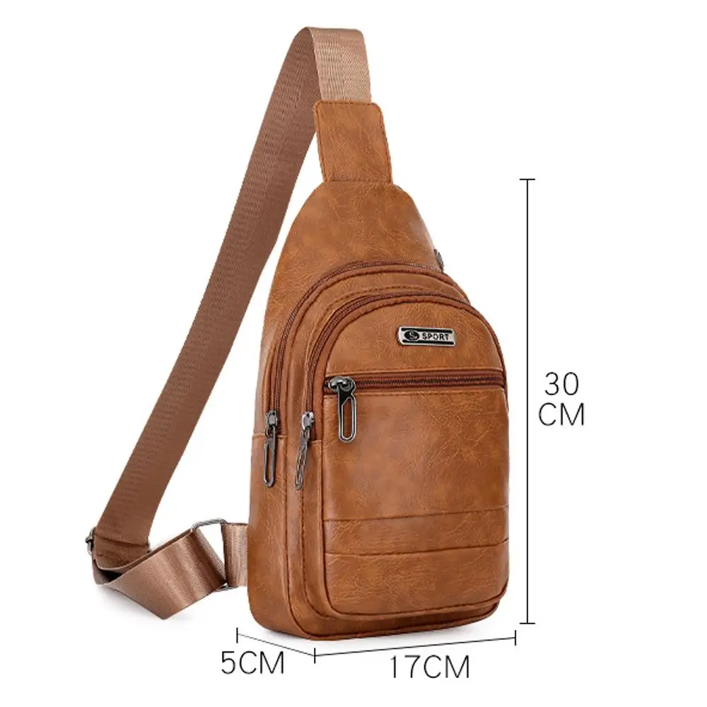 Fashion Men Bags Leather Chest Shoulder Crossbody Bag Zipper Pack Sling Shoulder Bag Outdoor Travel Bags thumbnail 6