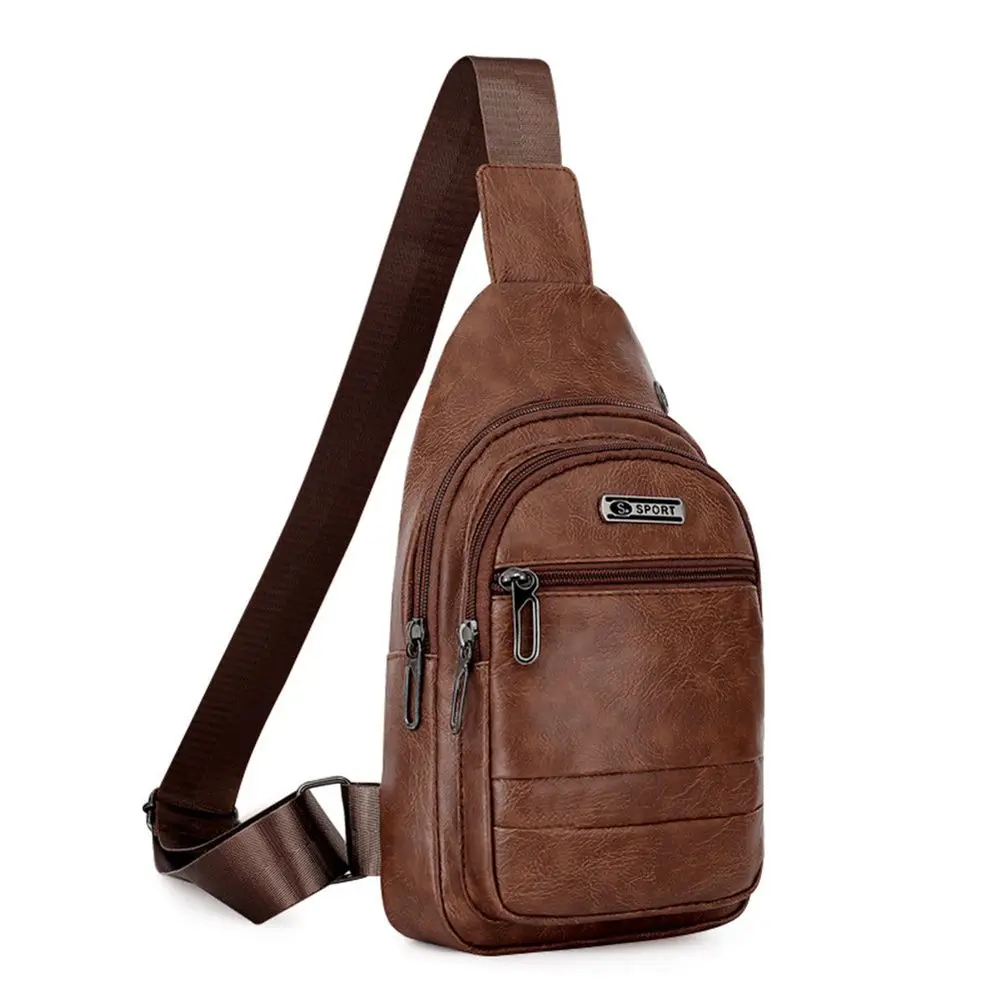 Fashion Men Bags Leather Chest Shoulder Crossbody Bag Zipper Pack Sling Shoulder Bag Outdoor Travel Bags thumbnail 4