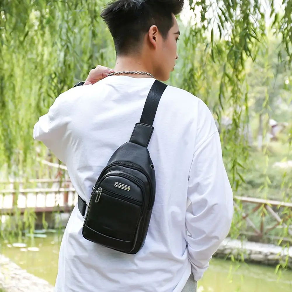 Fashion Men Bags Leather Chest Shoulder Crossbody Bag Zipper Pack Sling Shoulder Bag Outdoor Travel Bags thumbnail 3