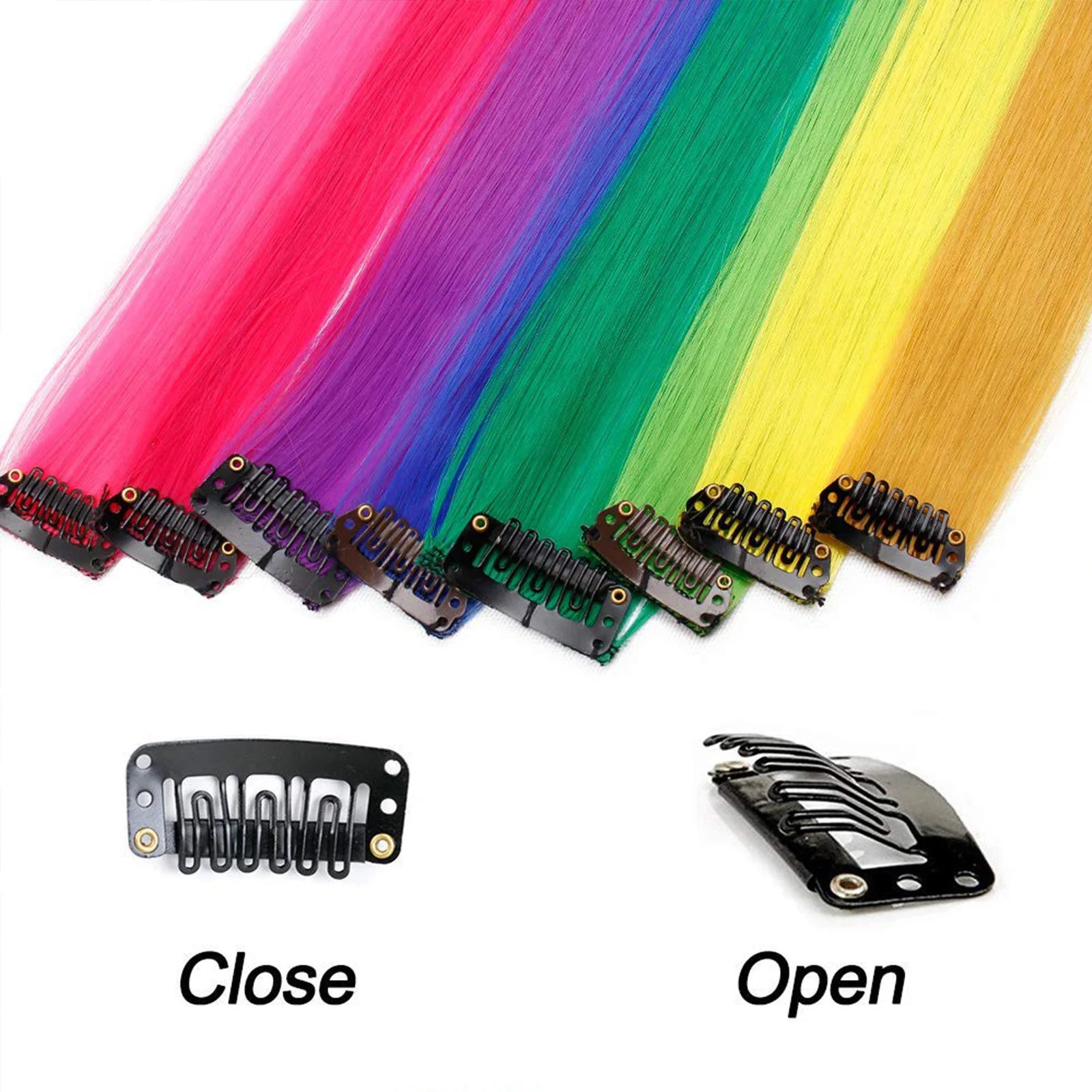 Synthetic 10Pcs Colored Party Highlights Clip in Hair Extensions for Girls Multi-colors Straight Hair  Hairpieces for Daily Use thumbnail 2