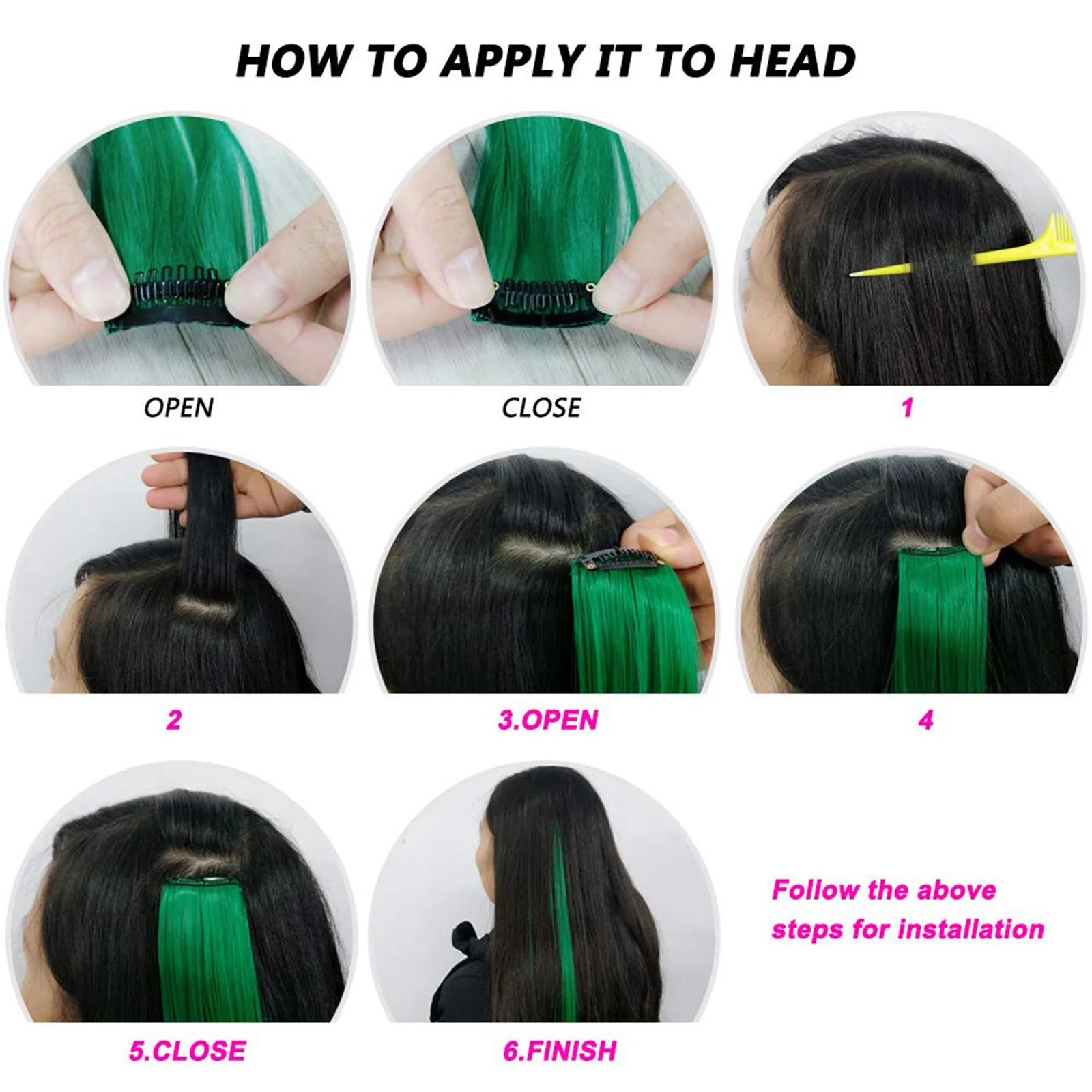 Synthetic 10Pcs Colored Party Highlights Clip in Hair Extensions for Girls Multi-colors Straight Hair  Hairpieces for Daily Use thumbnail 5