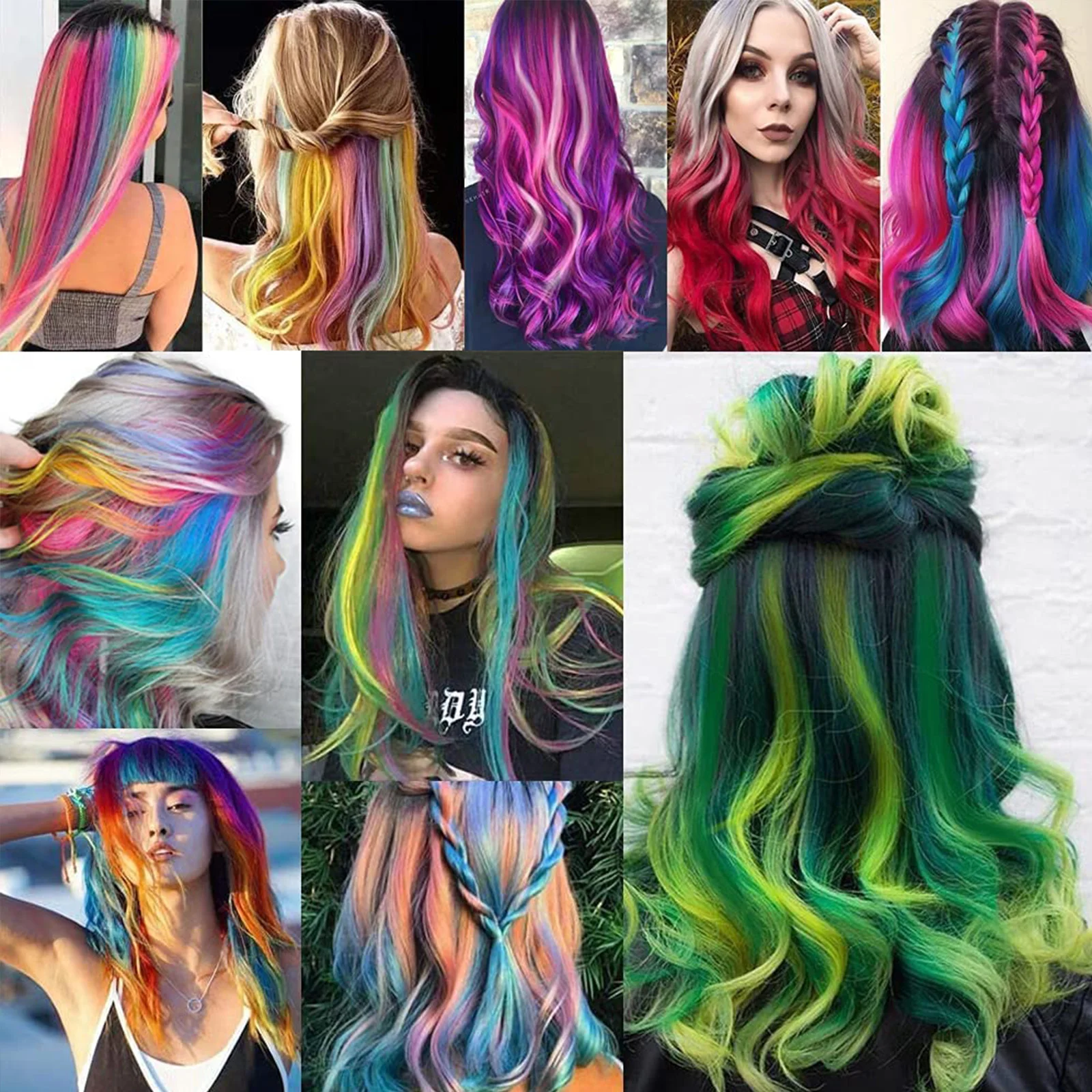 Synthetic 10Pcs Colored Party Highlights Clip in Hair Extensions for Girls Multi-colors Straight Hair  Hairpieces for Daily Use thumbnail 6