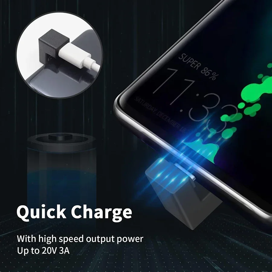 1-3PCS Type-C USB 3.1 10Gbps PD 60W Charging Cable Adapter 180 Degree Type-C Male to Female U Shape Connector for Phone Tablet thumbnail 3