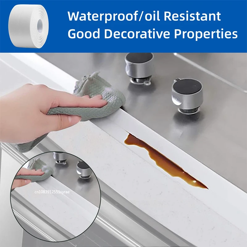 PVC Sealing Strip Tape for Bathroom Bath Toilet Kitchen Caulk Tape Self Adhesive Waterproof Wall Sticker Mold Proof Tapes 1 Roll thumbnail 4
