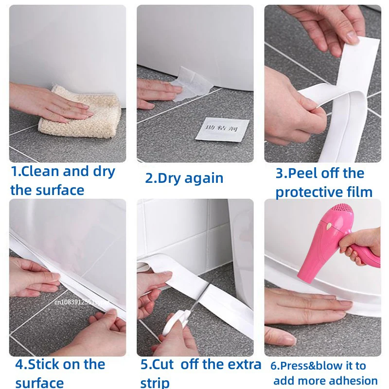 PVC Sealing Strip Tape for Bathroom Bath Toilet Kitchen Caulk Tape Self Adhesive Waterproof Wall Sticker Mold Proof Tapes 1 Roll thumbnail 6