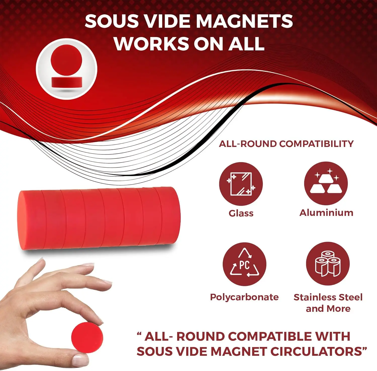 Sous Vide Magnets Set of 8 - Food Grade Silicone Coating.Cooking Accessories Complete with Magnetic to Stop Floating Bags thumbnail 4