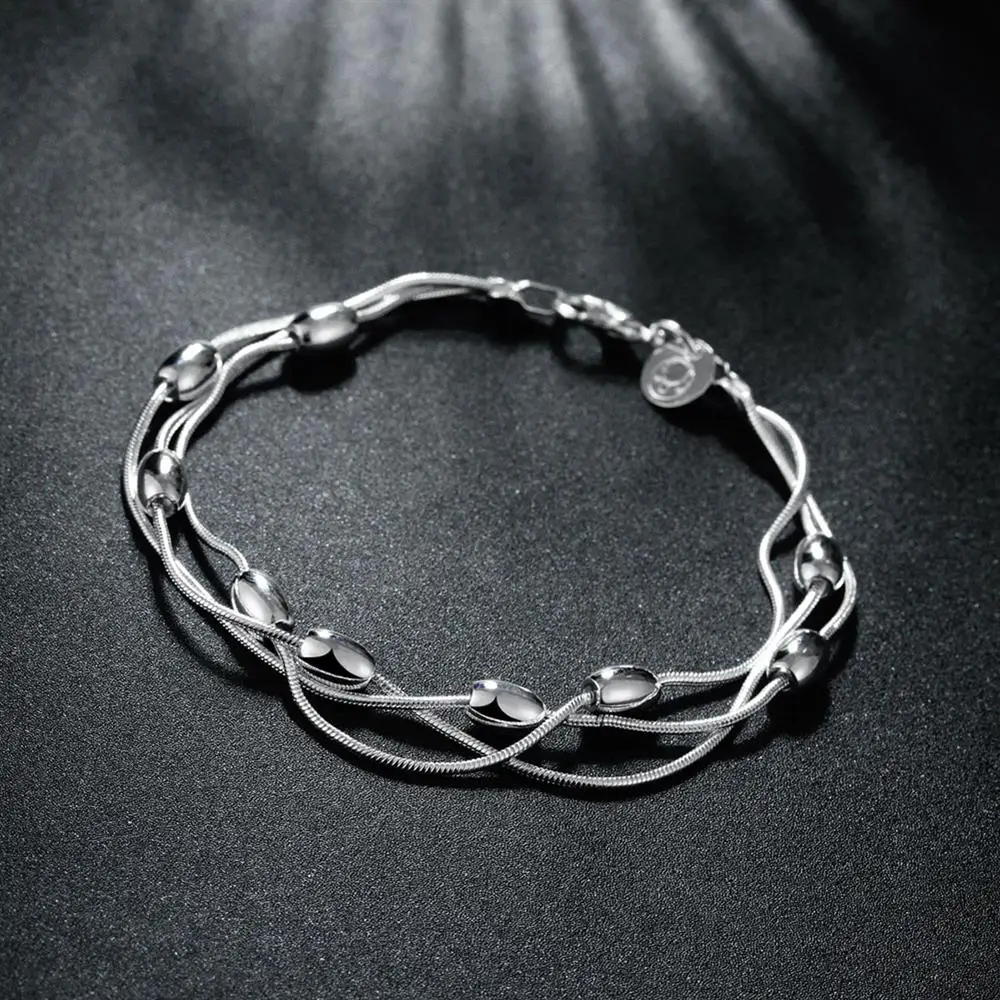 925 Sterling Silver Fringed oval beads Chain Bracelets necklace Jewelry set for women Fashion Party wedding accessories Gifts thumbnail 2