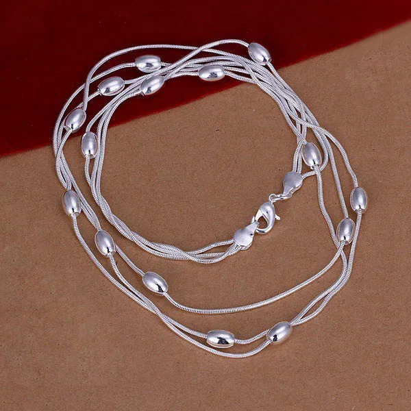 925 Sterling Silver Fringed oval beads Chain Bracelets necklace Jewelry set for women Fashion Party wedding accessories Gifts thumbnail 5