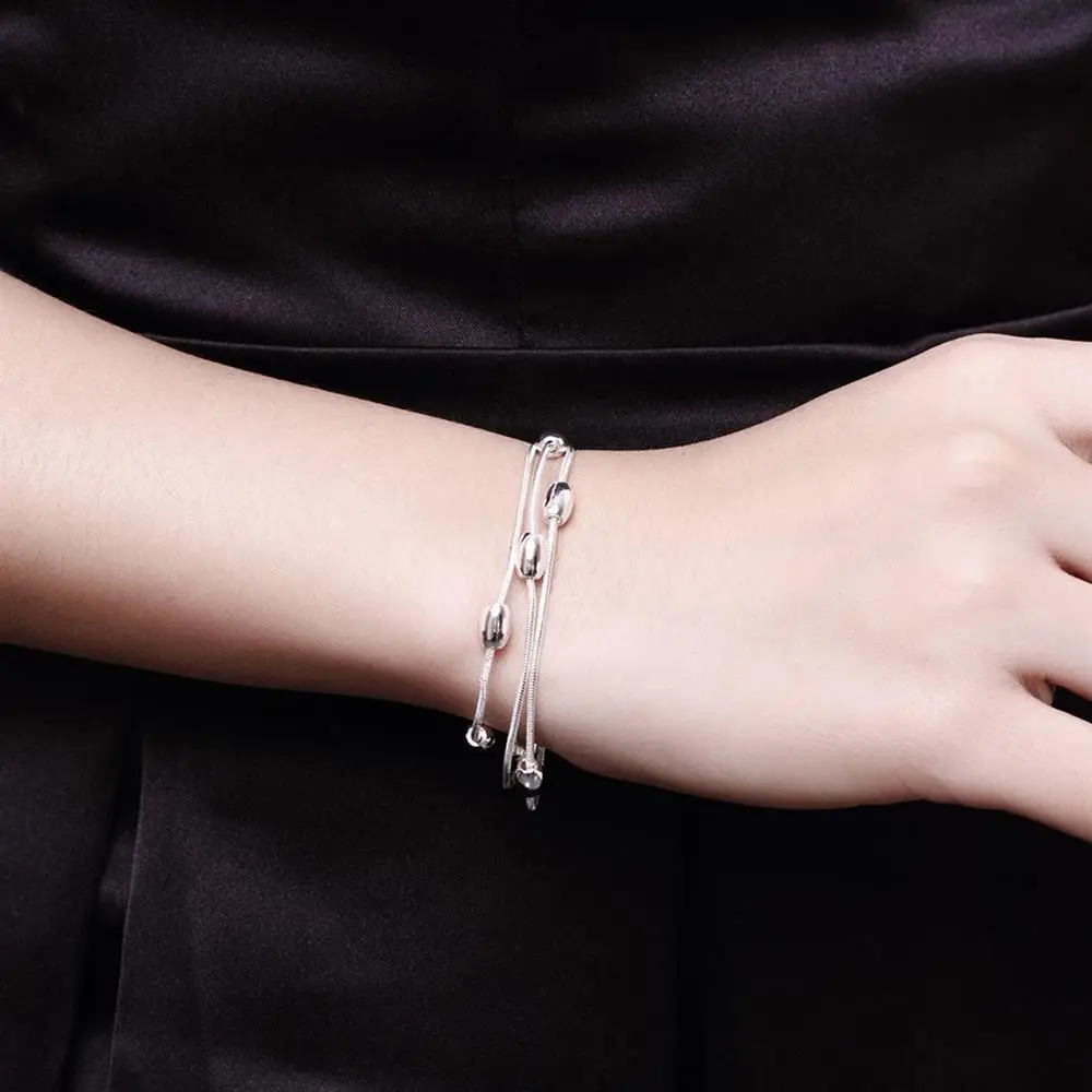 925 Sterling Silver Fringed oval beads Chain Bracelets necklace Jewelry set for women Fashion Party wedding accessories Gifts thumbnail 4