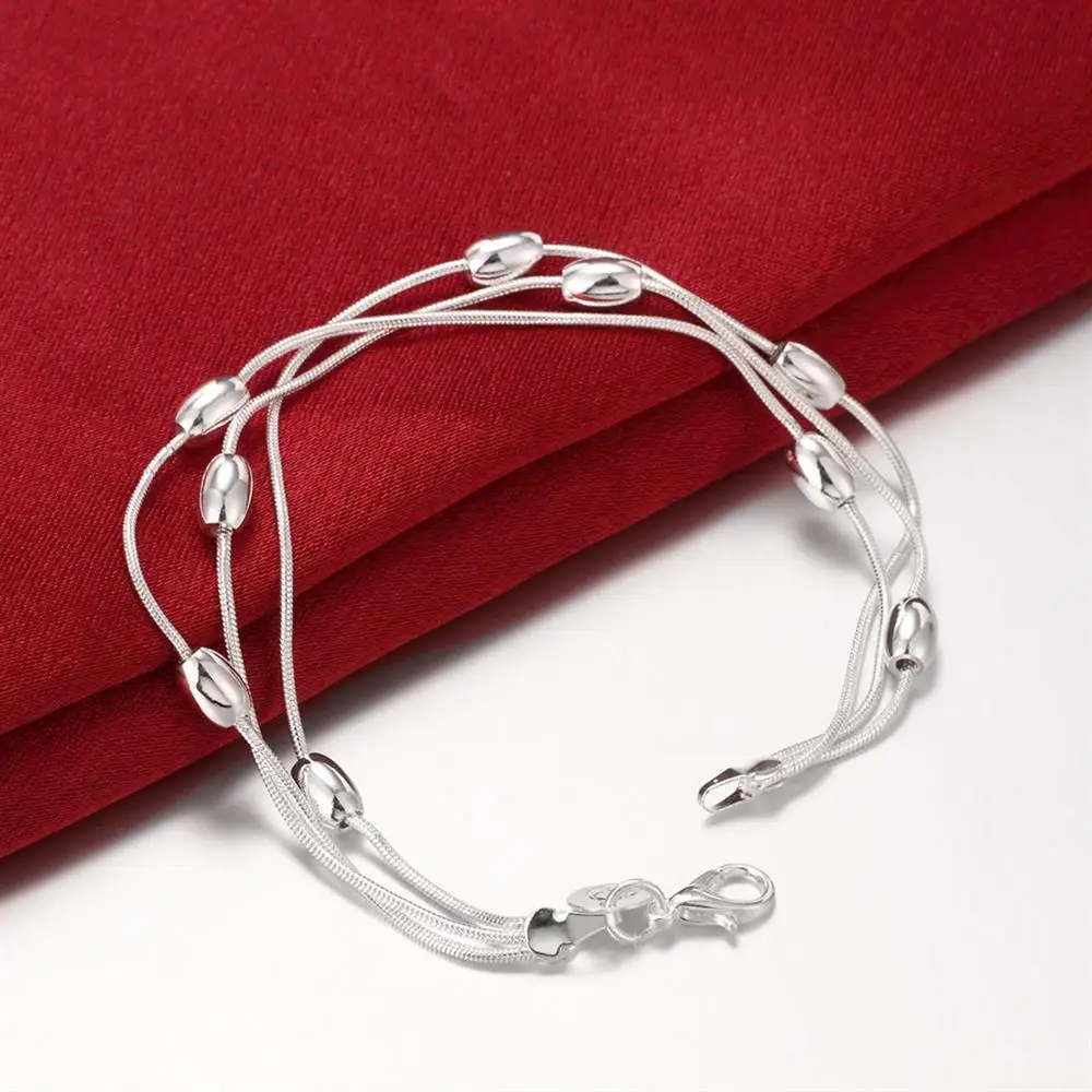 925 Sterling Silver Fringed oval beads Chain Bracelets necklace Jewelry set for women Fashion Party wedding accessories Gifts thumbnail 3