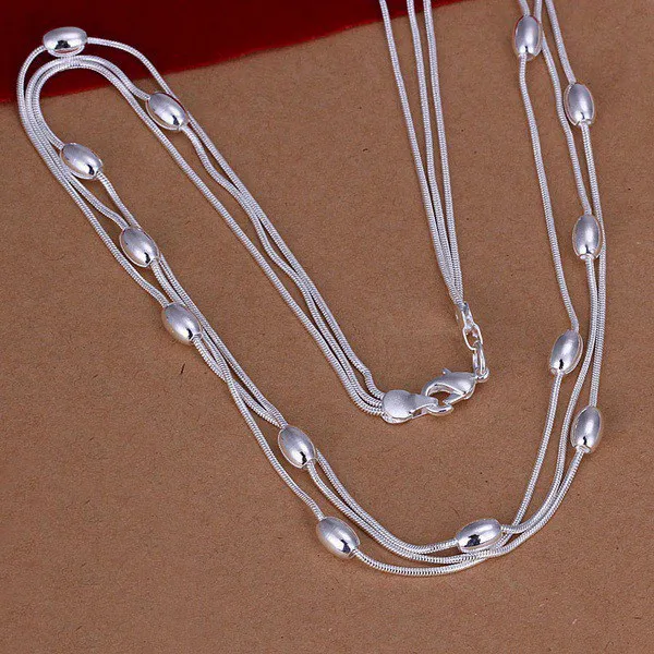925 Sterling Silver Fringed oval beads Chain Bracelets necklace Jewelry set for women Fashion Party wedding accessories Gifts thumbnail 6