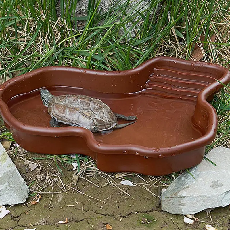 Turtle Feeding Dish Reptile Bathing Pool With Ramp And Basking terrace Aquarium Ornament For Turtle Bearded Dragon Gecko Yard thumbnail 2