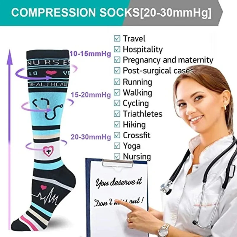 3/6 Pairs Free Shipping Compression Socks Women Medical Nursing Socks Varicose Veins Nurse Compression Socks For Sport Socks thumbnail 3