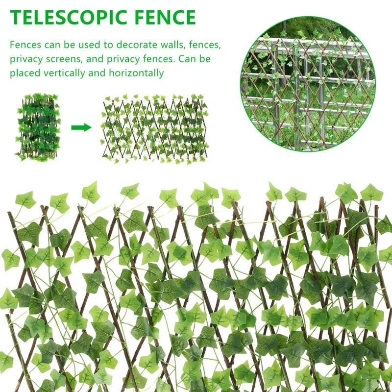 New Garden Screening Expanding Trellis Privacy Screen Hedge Artificial Faux Ivy Leaves Wooden Fence for Garden Buildings thumbnail 2