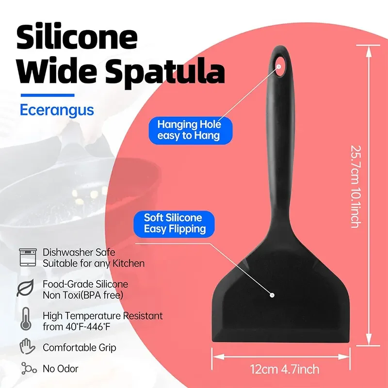 Silicone Spatula Pancakes Shovel Omelette Spatula Turner for Eggs Fish Pancake Non Stick Wide Soft Pizza Shovel Kitchen Scraper thumbnail 5