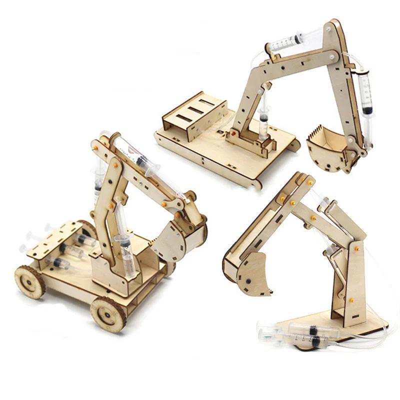 Wooden Hydraulic Excavator Model Children's Educational Toys Wooden Handmade DIY Scientific Experiment Parent-child Interaction