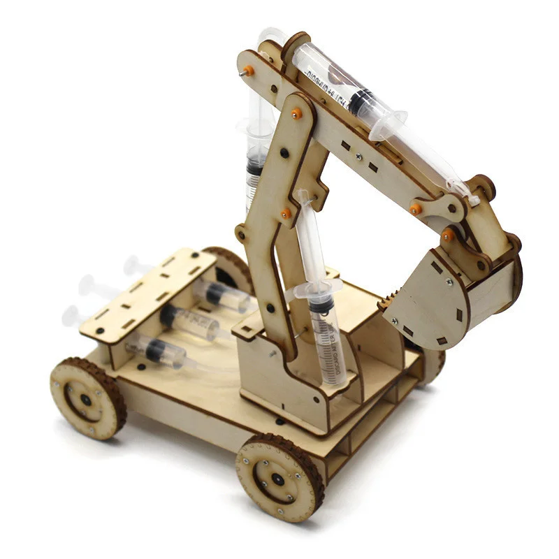 Wooden Hydraulic Excavator Model Children's Educational Toys Wooden Handmade DIY Scientific Experiment Parent-child Interaction thumbnail 5