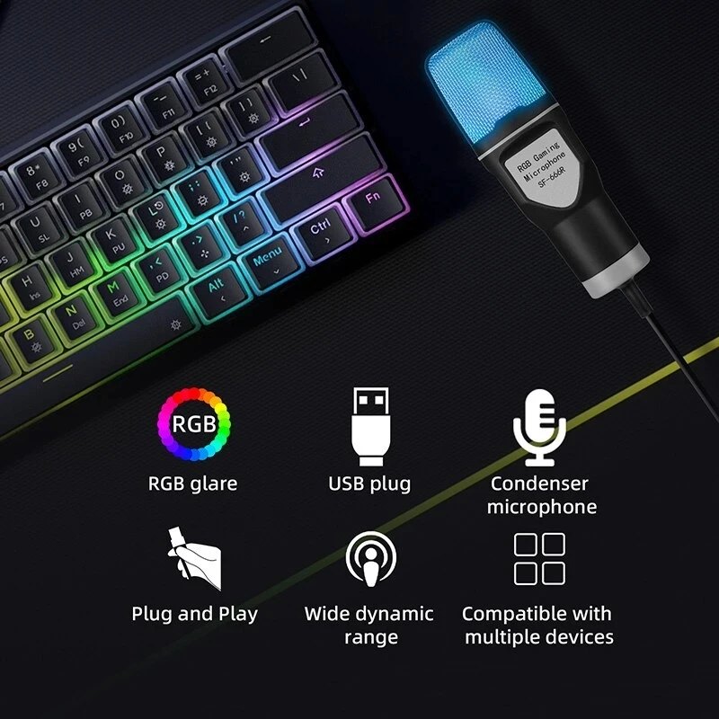 Gaming Computer Professional Condenser Microphone Mic PC Laptop USB Wired Live Streaming Podcast Studio Mike Kit Gamer Karaoke thumbnail 2