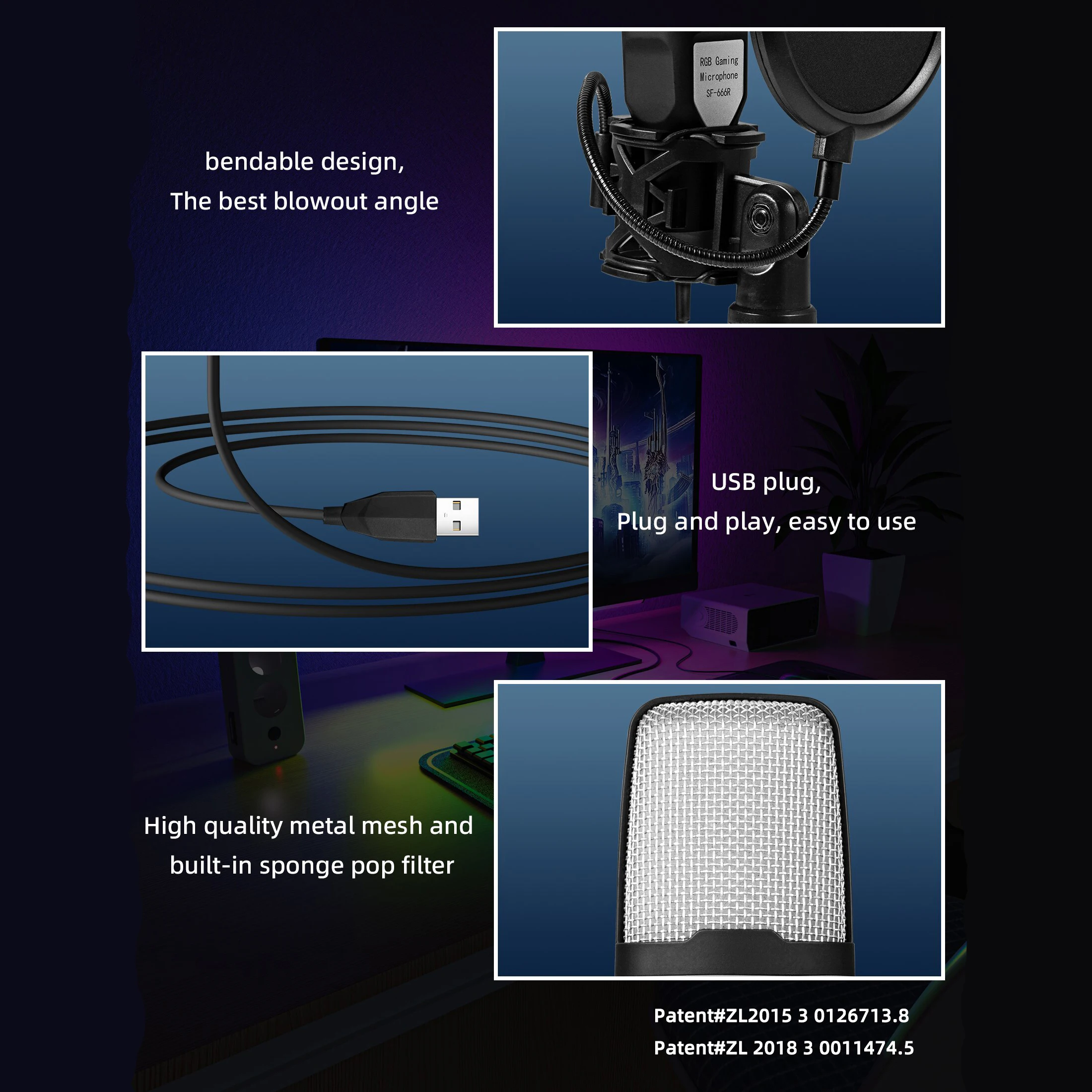 Gaming Computer Professional Condenser Microphone Mic PC Laptop USB Wired Live Streaming Podcast Studio Mike Kit Gamer Karaoke thumbnail 4