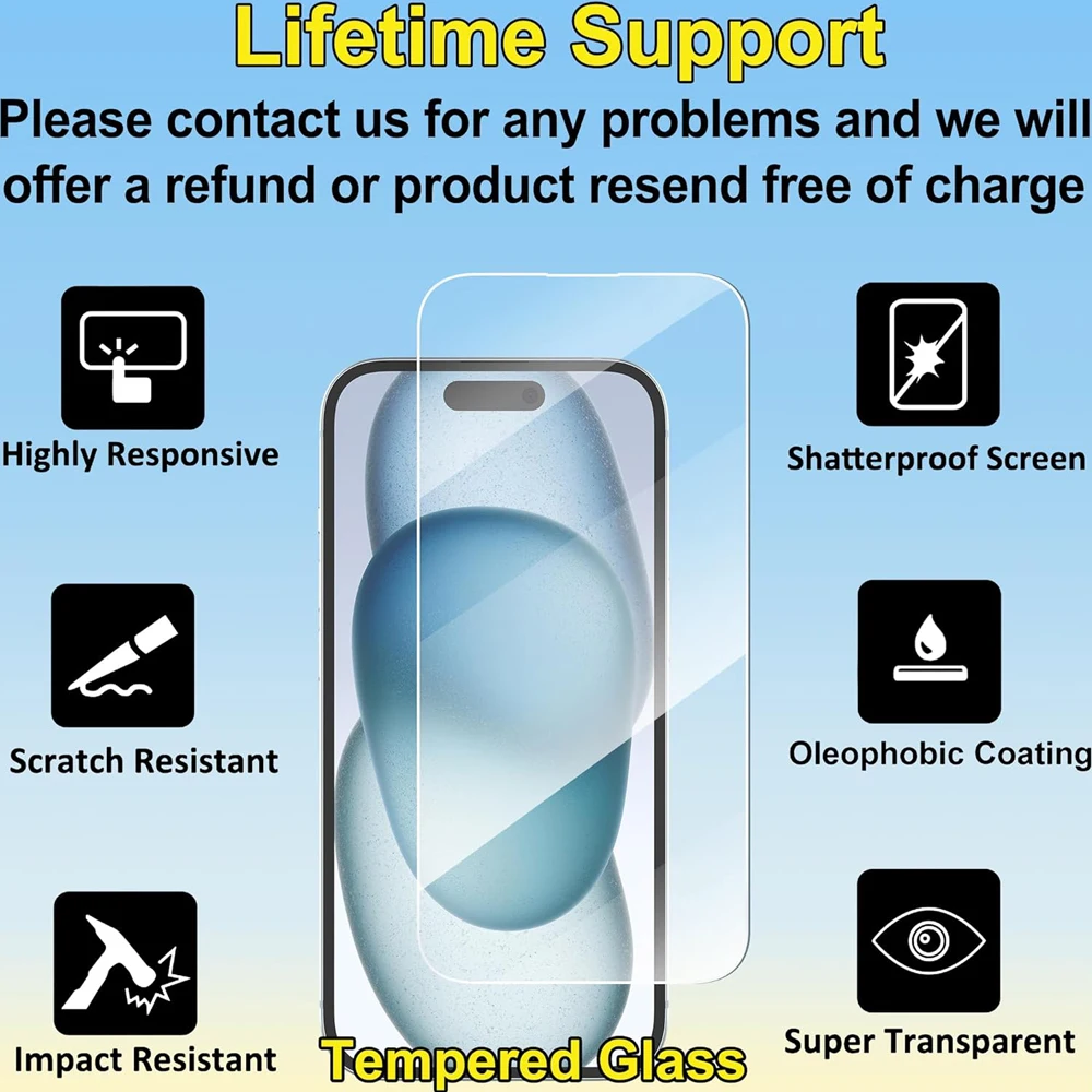 Clear Glass Film For iPhone 17 16 15 Pro Max Screen Protector For iPhone 11 12 13 14 15 Pro Tempered Glass iPhone13 Mini 16 Plus thumbnail 3