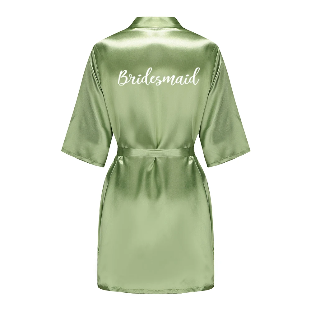 Satin Silk Robes Plus Size Wedding Bathrobe Bride Bridesmaid Mother Maid of Honor Gown Women Clothing Sleepwear Sage Green thumbnail 5