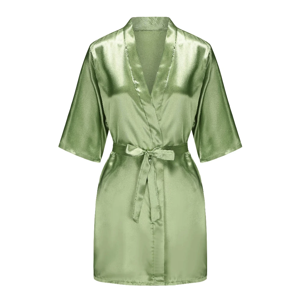 Satin Silk Robes Plus Size Wedding Bathrobe Bride Bridesmaid Mother Maid of Honor Gown Women Clothing Sleepwear Sage Green thumbnail 6