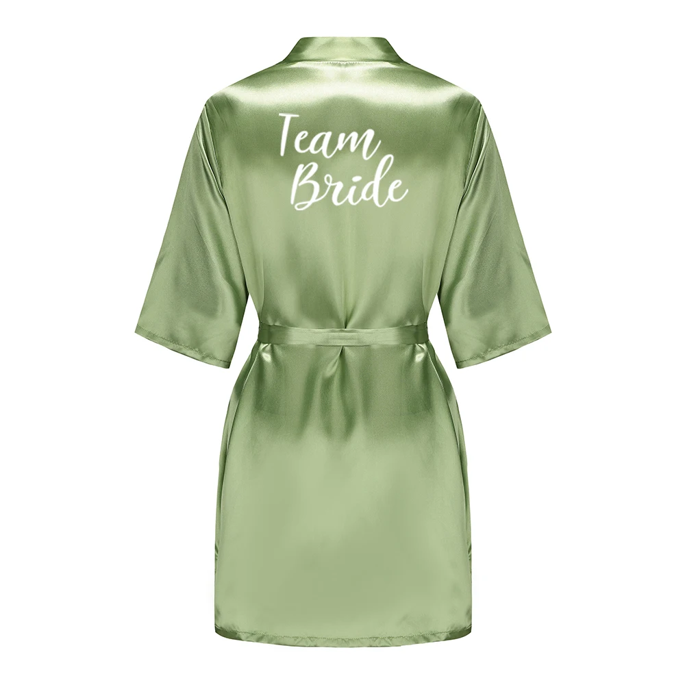 Satin Silk Robes Plus Size Wedding Bathrobe Bride Bridesmaid Mother Maid of Honor Gown Women Clothing Sleepwear Sage Green thumbnail 3
