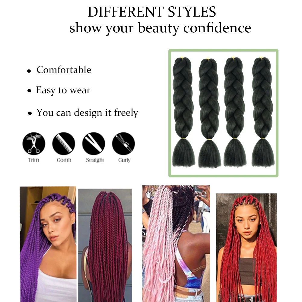 24 Inches DIY Jumbo Braiding Hair Synthetic Hair Extensions Afro Ombre Crochet Braid Hair Wholesale For Women thumbnail 5