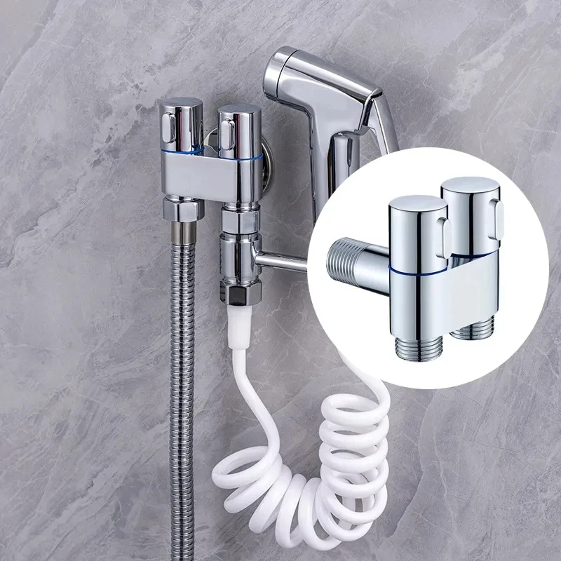 Zinc Alloy Angle Valve Wall Mount Toilet Bidet Sprayer Set One In Two Out Water Cleaning Sprayer for Bathroom Toilet Accessories thumbnail 2