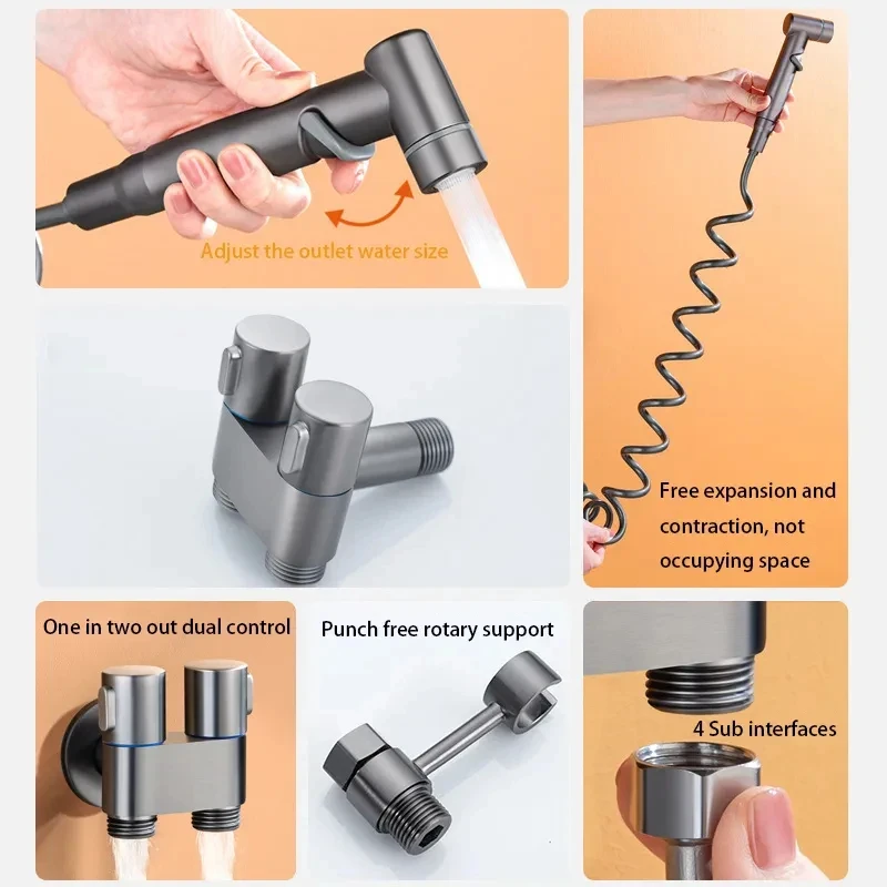 Zinc Alloy Angle Valve Wall Mount Toilet Bidet Sprayer Set One In Two Out Water Cleaning Sprayer for Bathroom Toilet Accessories thumbnail 4