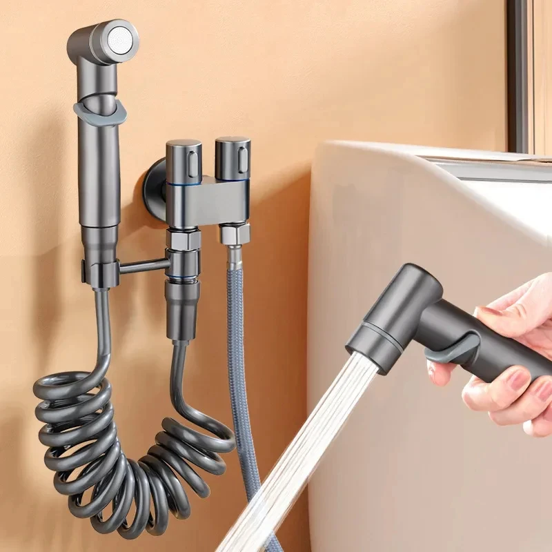 Zinc Alloy Angle Valve Wall Mount Toilet Bidet Sprayer Set One In Two Out Water Cleaning Sprayer for Bathroom Toilet Accessories thumbnail 6