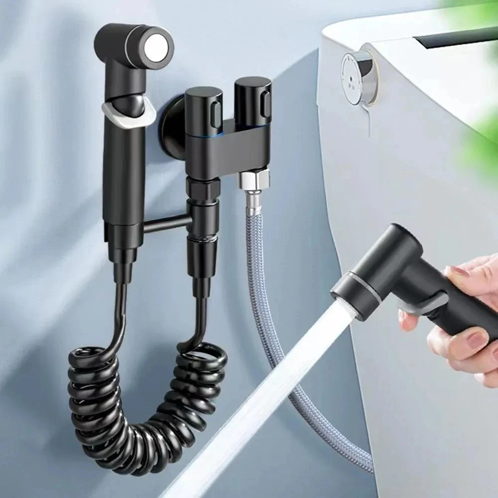 Zinc Alloy Angle Valve Wall Mount Toilet Bidet Sprayer Set One In Two Out Water Cleaning Sprayer for Bathroom Toilet Accessories thumbnail 3