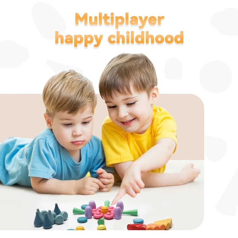 Rainbow Wooden Building Blocks Nordic Wood Toys Baby Montessori Toys Creative Loose Parts Toys Children's puzzle game Baby Gifts thumbnail 2