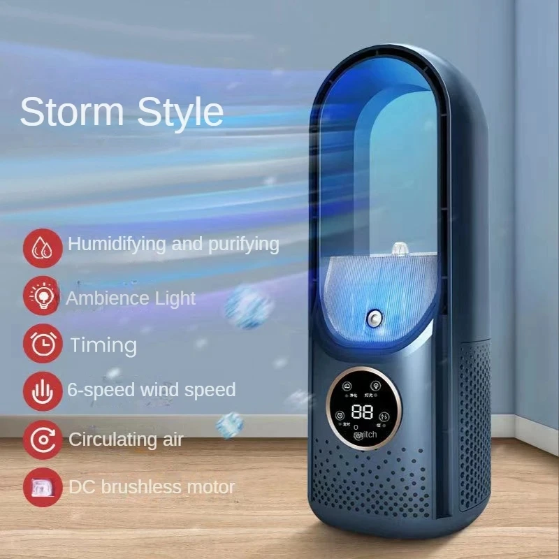 Portable USB Air Cooler Leafless Electric Fan 6 Speed Silent Timer Air Conditioner Cooling Fan Humidifier Conditioning Fan thumbnail 2