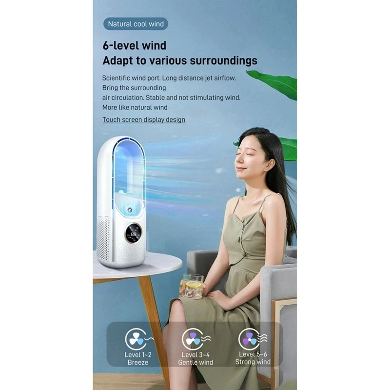 Portable USB Air Cooler Leafless Electric Fan 6 Speed Silent Timer Air Conditioner Cooling Fan Humidifier Conditioning Fan thumbnail 4