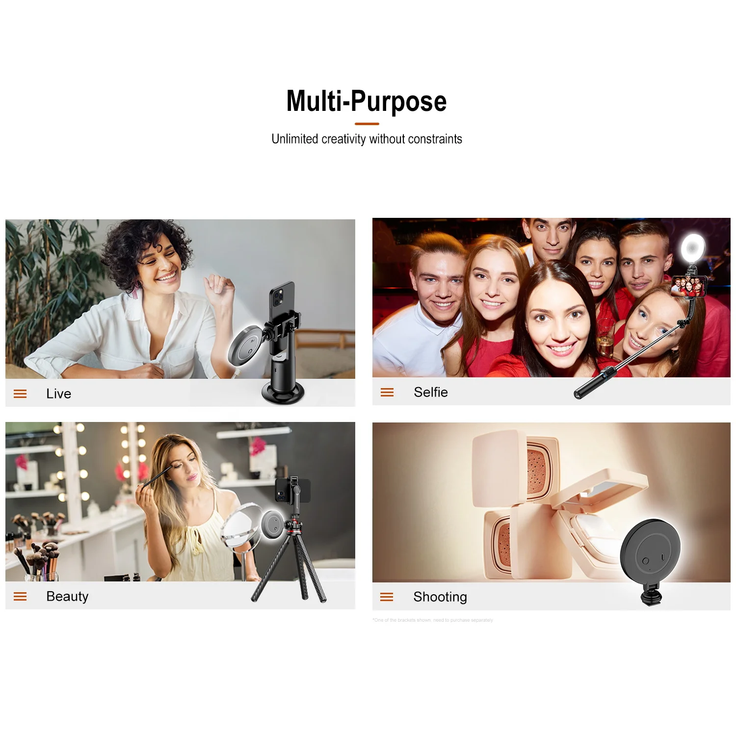 Portable Fill Light for Selfie Stick All Round Rotation Multi Ports for 1/4 Screw Cameras Magic Arm Live Broadcast Mobile Phone thumbnail 6