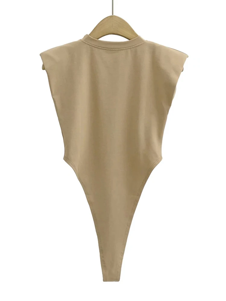 Sexy tops women  Summer one-pieces bodycon bodysuit padded shoulder bodysuit black sleeveless body suits for women white thumbnail 5