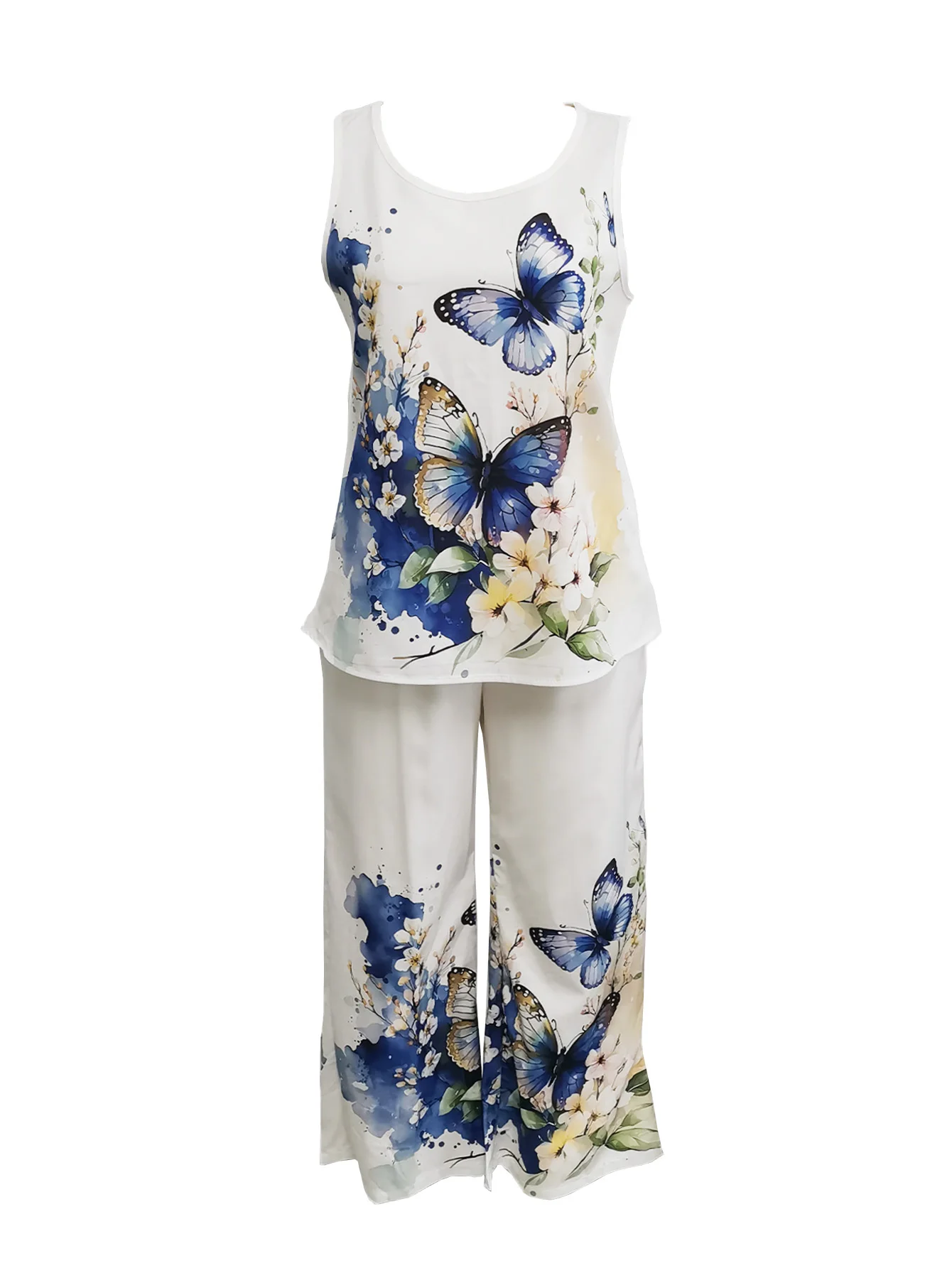 Simple Sleeveless Printed Vest Long Pants Set Women Summer Fashion Round Neck Casual T-Shirt Top Loose Pants Suit Clothes thumbnail 6