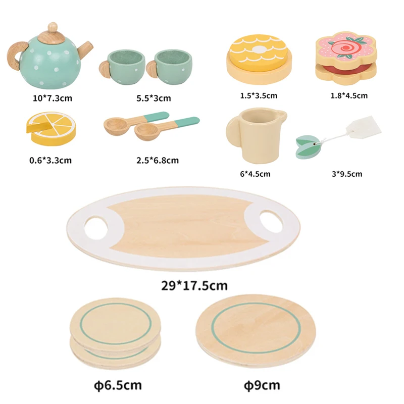 Wooden Afternoon Tea Set Toy Kitchen Accessories Tea Party Food Play Early Educational Toys for Toddlers Girls Boys Kids Gifts thumbnail 6