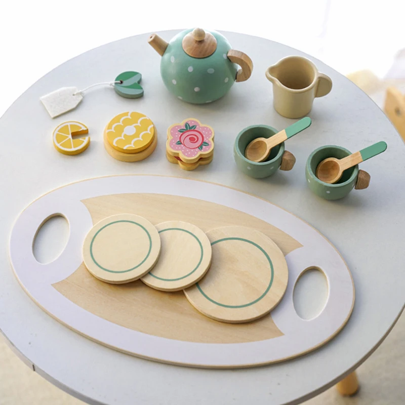 Wooden Afternoon Tea Set Toy Kitchen Accessories Tea Party Food Play Early Educational Toys for Toddlers Girls Boys Kids Gifts thumbnail 4