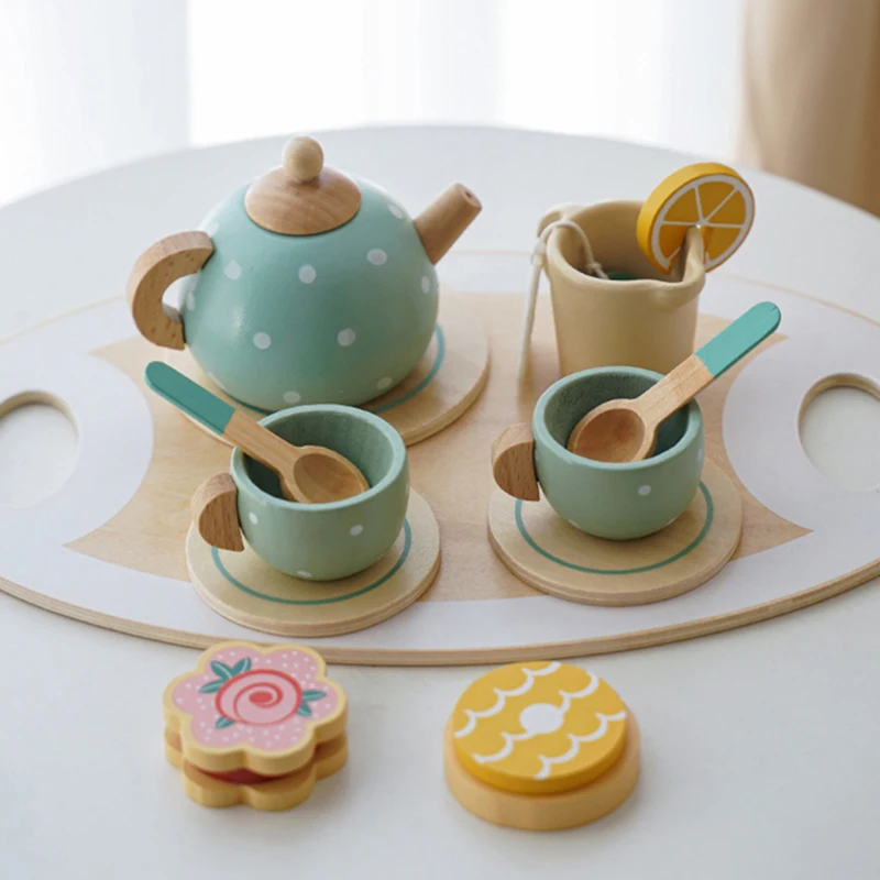 Wooden Afternoon Tea Set Toy Kitchen Accessories Tea Party Food Play Early Educational Toys for Toddlers Girls Boys Kids Gifts thumbnail 2