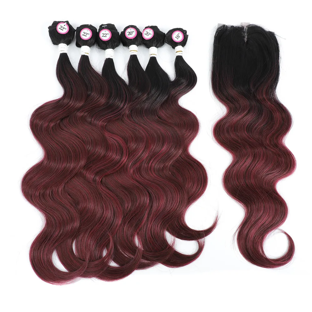 IPARTY Synthetic Hair Bundles with 4X4 Lace Closure Body Wave Long Highlights Hair Extension For Unprocessing Wig Weaving Weave thumbnail 2