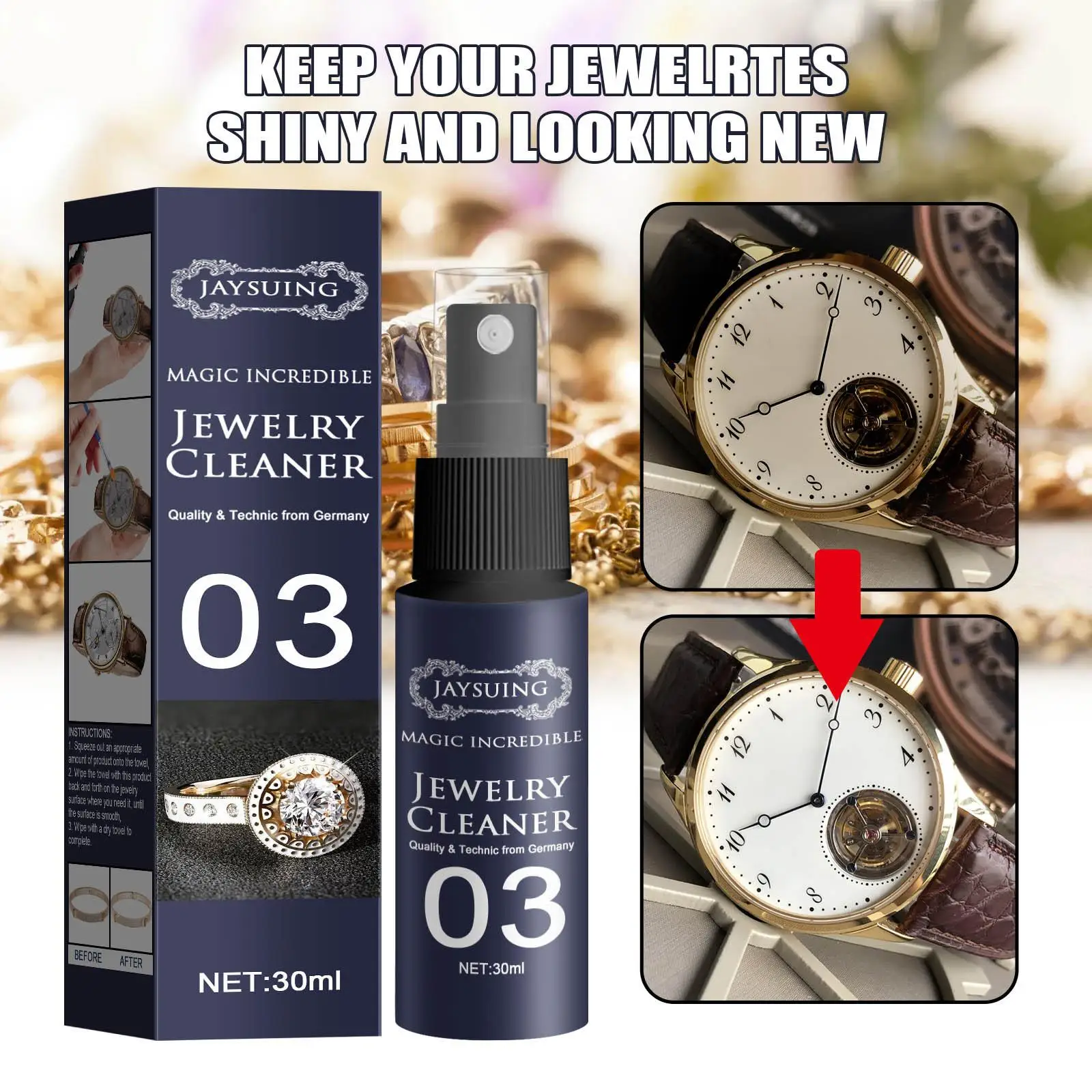 Jewelry Cleaner Cleaning Solution Tarnish Remover Stain-free Smooth Diamonds Gold Jewelry Clean Liquid Polishing Spray Kits thumbnail 2